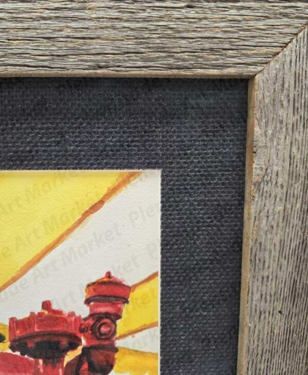 Close up of barnwood frame and jute mat