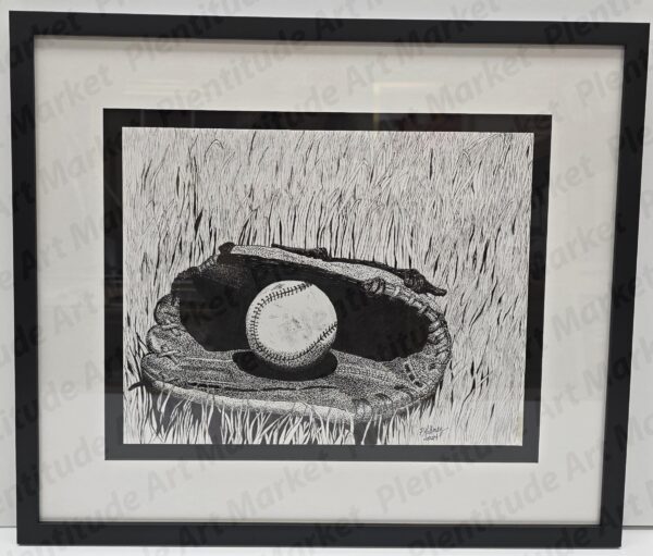 Black metal frame black and white double mats finished size 21x18 original pen and ink on bristol