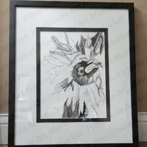 16.5 wide x 19.5 long Pen and Ink Black Metal frame with black and white double mat