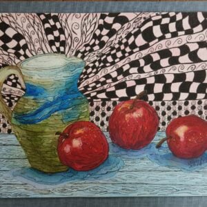 Original watercolor painting with pen and ink