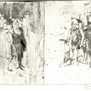 "Two Panels with Figures" Lithograph on Paper