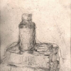 “Bottle on Book” Etching on Paper